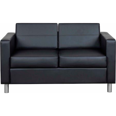 Interion By Global Industrial Interion Antimicrobial Upholstered Leather Loveseat, Black 695736-AM